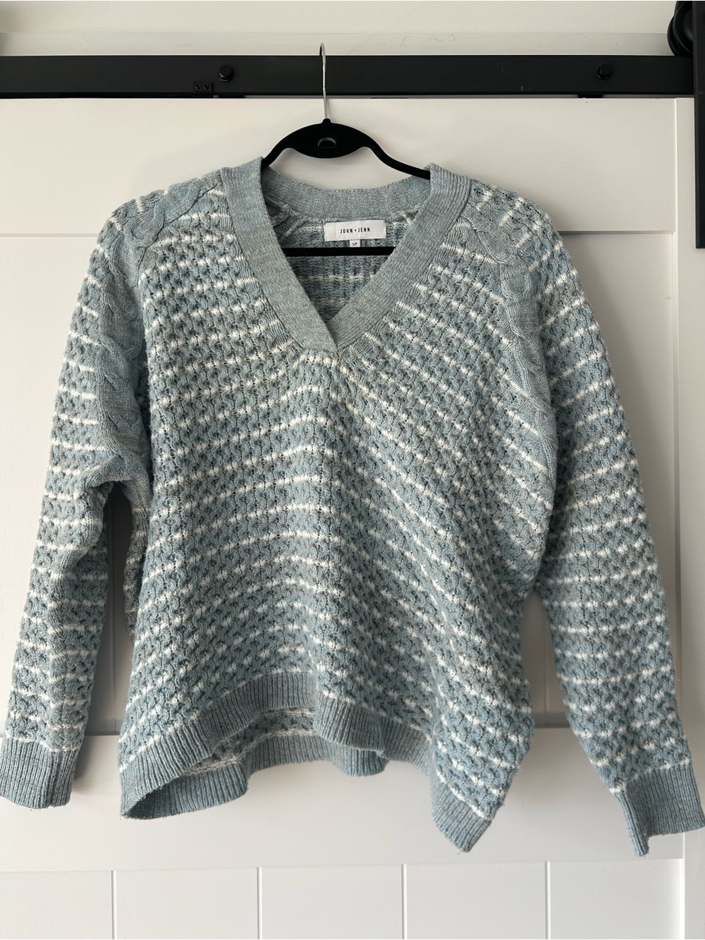John + Jenn Soft Blue Textured V-Neck Sweater